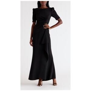 Stunning Xscape Evenings Ruffle short sleeve Black Gown size 8